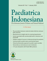 Image of Paediatrica Indonesiana (The Indonesian Journal of Pediatrics and Perinatal Medicine) Volume 63 Issue 1