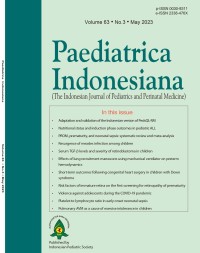 Image of Paediatrica Indonesiana (The Indonesian Journal of Pediatrics and Perinatal Medicine) Volume 63 Issue 3
